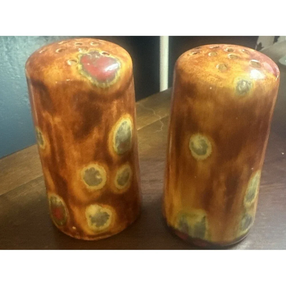 VTG Studio Pottery Salt Pepper Shakers Handmade Stoneware Retro Kitchen Boho MCM